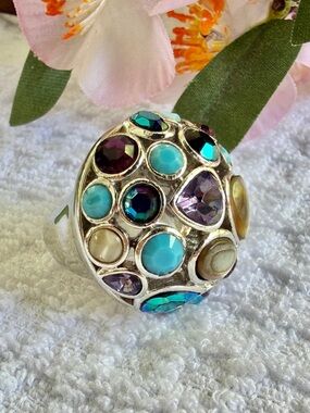 🐼 Lia Sophia Multistone Turquoise & Purple Statement Ring - size 6